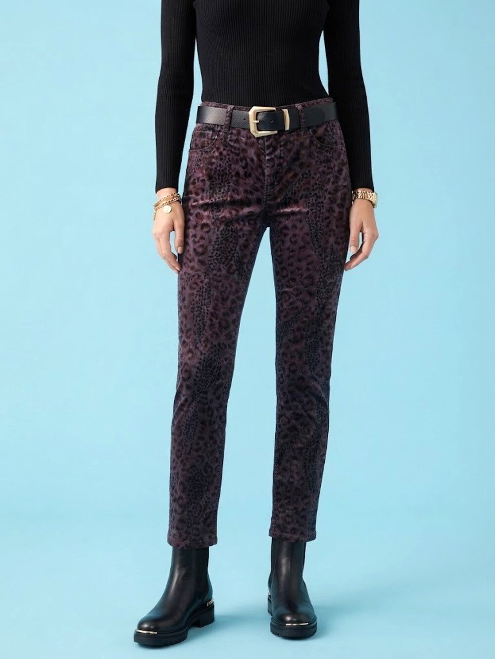 Plum Slim Straight Animal Print Velvet Pants